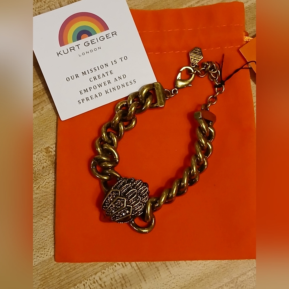 Kurt Geiger Gold Tone Chunky Chain Bracelet with Hamsa Charm